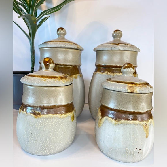 VTG 1970s Pottery Canister Set Tundra Lava Glaze Laurentian Quebec MCM Handmade - Picture 3 of 12